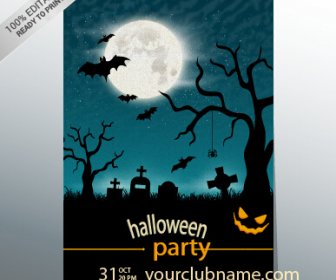 Halloween Partai Malam Poster Desain Vektor