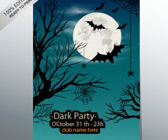 Fiesta De Halloween Noche Poster Design Vector