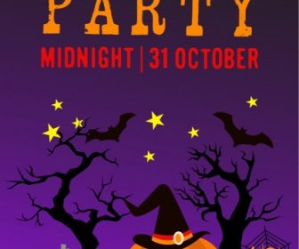 Halloween Party Poster Violet Backdrop Horror Icons Ornament