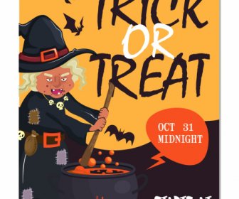 Pesta Halloween Poster Penyihir Racun Sketsa Desain Kartun
