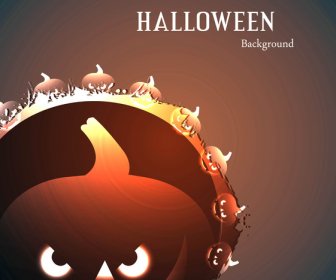 Halloween Party Scary Pumpkins Bright Colorful Vector Background