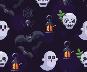 Patrón De Halloween Oscuro Repitiendo Símbolos De Terror Boceto
