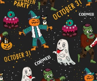 Halloween Pattern Ghost Zombie Evil Characters Decor