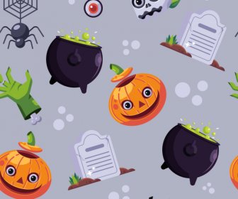 Halloween Pattern Template Repeating Frightening Elements Sketch