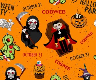 Halloween Pattern Template Repeating Horror Characters Decor