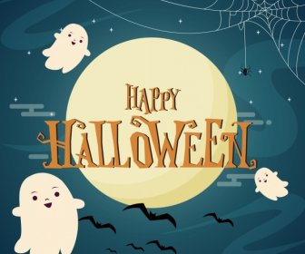 Halloween Poster Cute Ghosts Spider Bat Icons Decoration