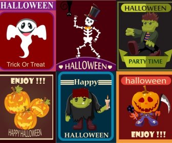 Elementos De Design De Cartaz De Halloween Com Ilustração De Personagens Fofinhos