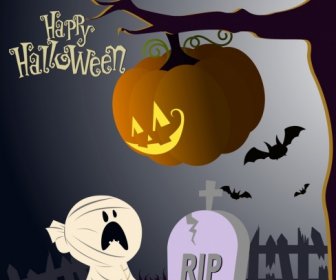 Halloween Poster Labu Pohon Hantu Ikon Hiasan