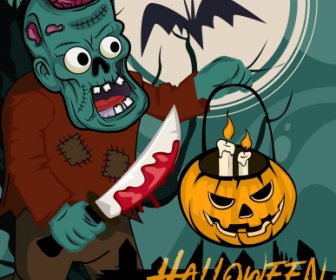 Cartel De Halloween Aterrador Diablo Sangriento Dibujo Diseño De Dibujos Animados