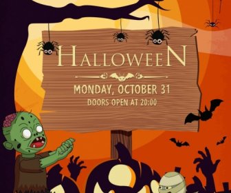 Affiche D’Halloween Effrayant Personnages Ornement Bois Enseigne