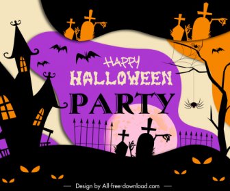 halloween poster template dark flat vintage scary elements