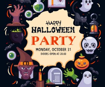 Template Poster Halloween Dekorasi Elemen Mengerikan