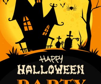 Halloween Poster Template Scary Castle Spiders Bats Tombs