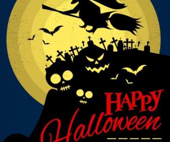 Icone Di Halloween Poster Guidata Cranio Tombe Sagoma Stile