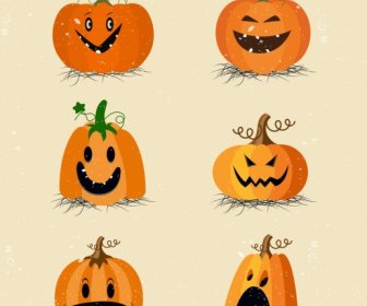 Halloween Pumpkin Icon Collection Various Funny Emotion Isolation