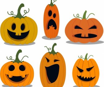 Halloween Pumpkin Icons Collection Various Emotion Isolation