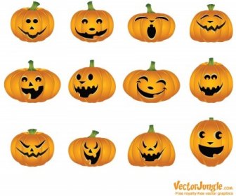 Halloween Pumpkins Simgeler Vektör Karışık