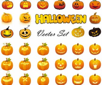 Vector Iconos Mixtos De Calabazas De Halloween