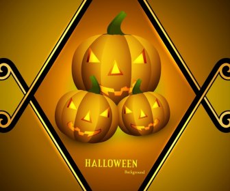 Halloween Scary Yellow Pumpkins Card Background Vector