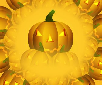 Halloween Scary Yellow Pumpkins Colorful Background Illustration