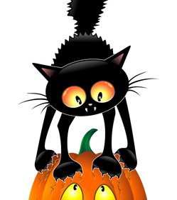 Labu Menakutkan Halloween Dan Kucing Vektor