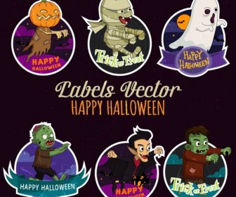 Decoração De ícones Assustador Halloween Etiquetas Coleção