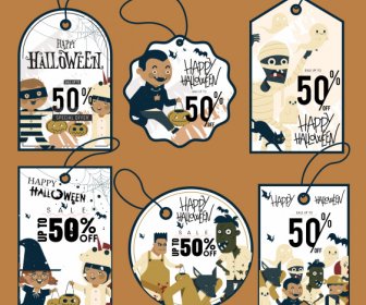 Halloween Tags Templates Horrible Icons Decor Flat Design