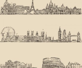 Hand Drawing City Retro Background Vector