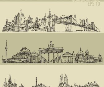 手描きの市レトロな背景のベクトル
