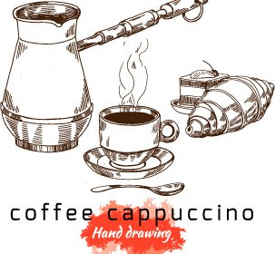 Vektor Cappuccino Kopi Menggambar Tangan