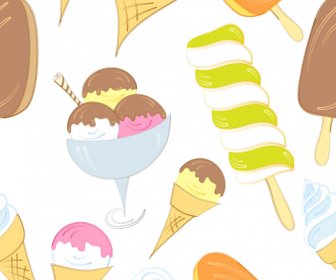 Hand Drawing Ice Cream Seamless Pattern Vector