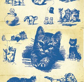 Hand Drawing Vintage Kittens Vector