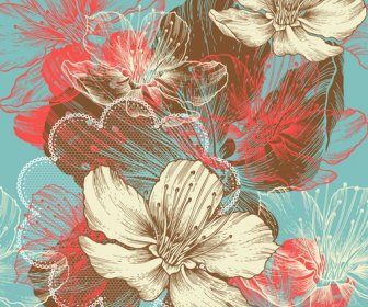 手描き抽象花の背景のベクトル