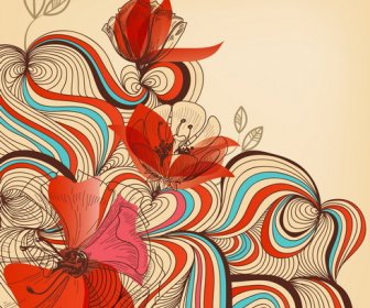 手描き抽象花の背景のベクトル