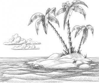 Mano Disegnato Spiaggia Nero Con Bianco Di Vettore