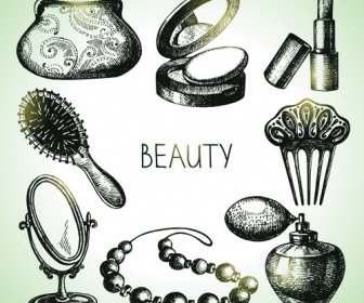 Hand Drawn Beauty Elements Icons Vector Graphics