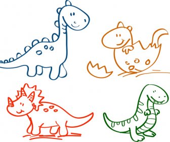 Die Hand Gezeichneten Comic Dinosaurier Sammlung
