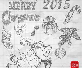 Elle çizilmiş Christmas15 Koyun Yıl öğeleri Vektör