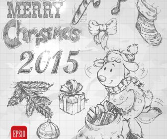 Dibujado A Mano Christmas15 Ovejas Año Elementos Del Vector