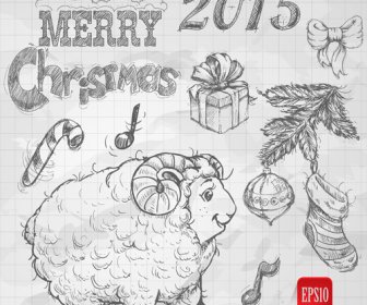 Disegno A Mano Christmas15 Pecore Anno Elementi Vettoriali