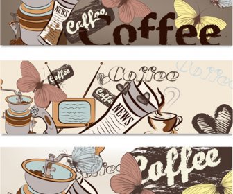 Hand Drawn Coffee Banner Elements Vector