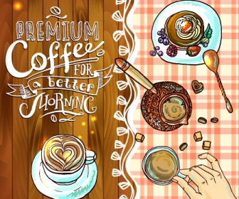 Elementi Disegnati A Mano Caffè Sfondo Arte