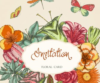 Mão Desenhada Vetor Cartões De Convite Floral Colorido