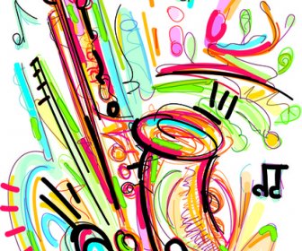Mão Desenhada Vetor De Instrumentos Musicais Coloridas