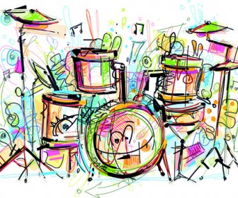 Hand Drawn Colored Musical Instruments Vector