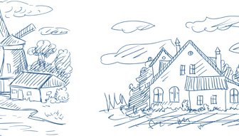 Hand Drawn Countryside Landscapes Vector