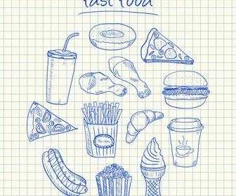 Mão De Elementos Desenhados Fast-food