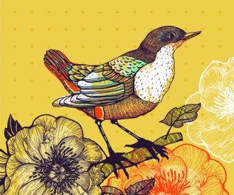 Hand Drawn Floral Backgrounds With Birds Vector
