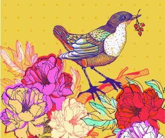 Dessiné De Main Arrière-plans Florales Avec Un Vecteur Oiseaux