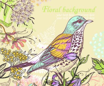 Mão Desenhada Florais Backgrounds Com Vetor De Aves